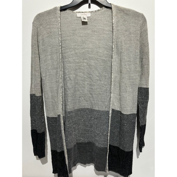 Coral Bay Sweaters - Coral Bay Womens Medium‎ Grey Black Colorblock Metallic Open Front Cardigan